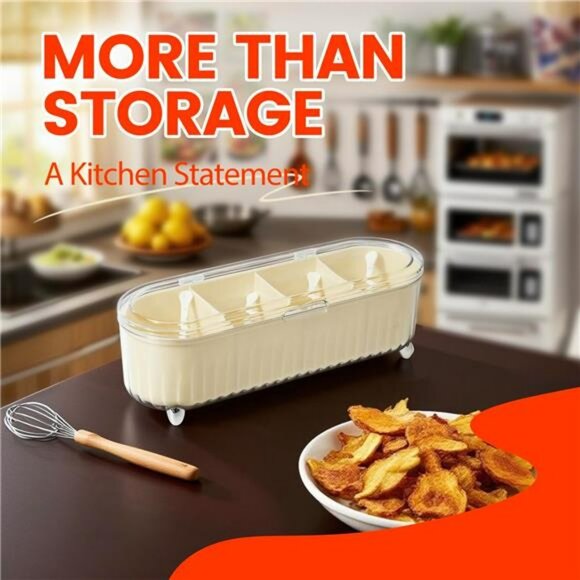 Clear spice organizer box with 4 compartments lids and spoons kitchen storage se - Picture 7 of 8